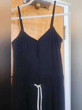Vuori Black Ribbed Knit Romper with Logo Tab